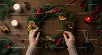 Handmade Christmas Wreath with Pine and Berries
