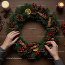 Festive Christmas Wreath with Pine Cones and Red Berries