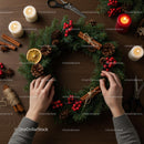 Festive Christmas Wreath Decoration with Pinecones and Berries