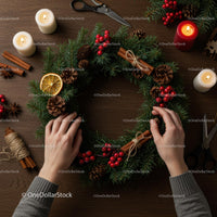 Festive Christmas Wreath Decoration with Pinecones and Berries
