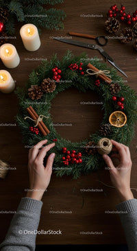 Handcrafted Christmas Wreath with Pine and Red Berries