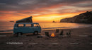 Vintage Camper Van by the Beach at Sunset