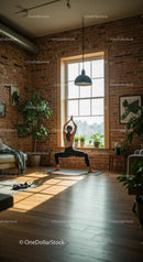 Woman Practicing Yoga in Sunlit Modern Loft