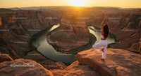 Silhouette of Woman Practicing Yoga at Scenic Canyon at Sunset
