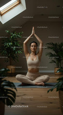 Woman Practicing Yoga Amidst Indoor Plants in Serene Setting