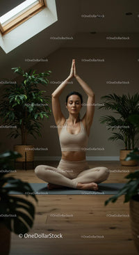 Woman Practicing Yoga Amidst Indoor Plants in Serene Setting
