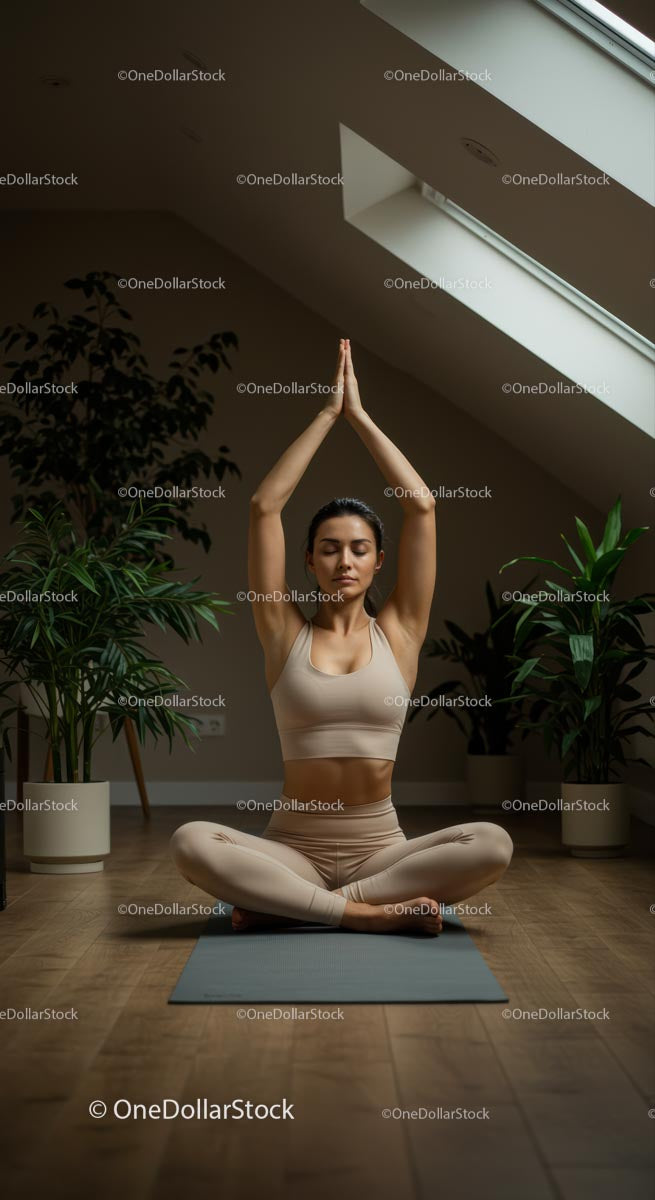 Woman Practicing Yoga Amidst Indoor Plants in Serene Setting