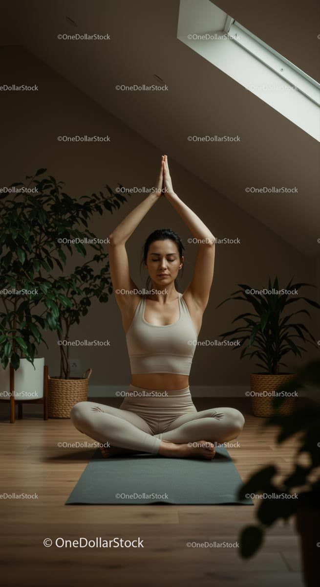 Woman Practicing Yoga Amidst Indoor Plants in Serene Setting