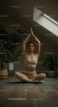 Woman Practicing Yoga Amidst Indoor Plants in Serene Setting