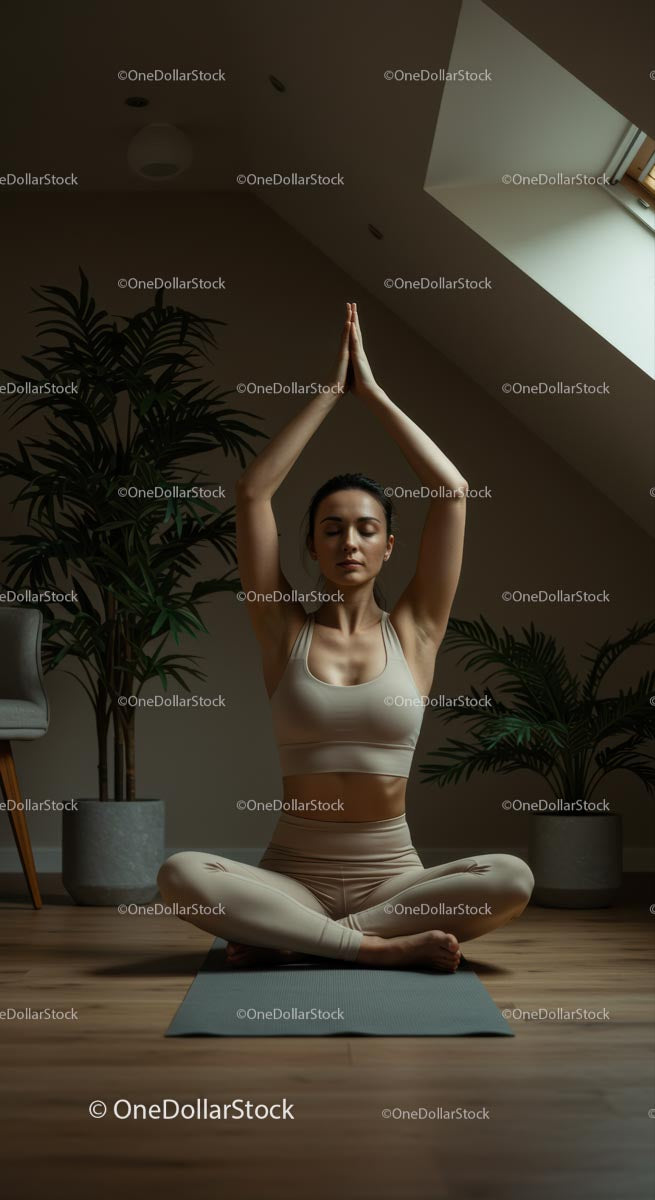 Woman Practicing Yoga Amidst Indoor Plants in Serene Setting