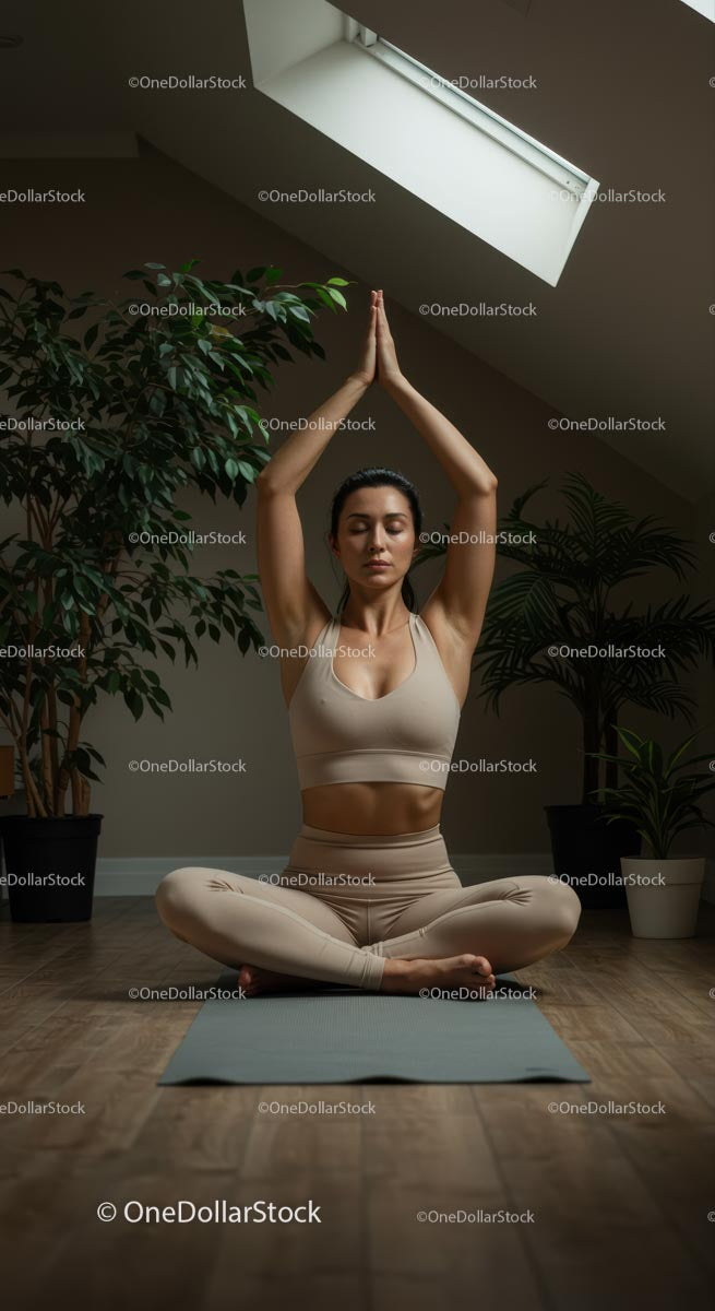 Woman Practicing Yoga Amidst Indoor Plants in Serene Setting