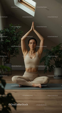 Woman Practicing Yoga Amidst Indoor Plants in Serene Setting