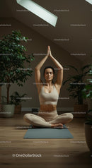 Woman Practicing Yoga Amidst Indoor Plants in Serene Setting