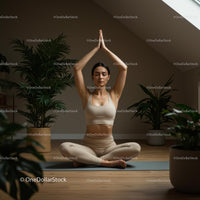 Woman Practicing Yoga Amidst Indoor Plants in Serene Setting