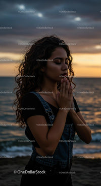 Contemplative Woman at Peaceful Sunset Beach