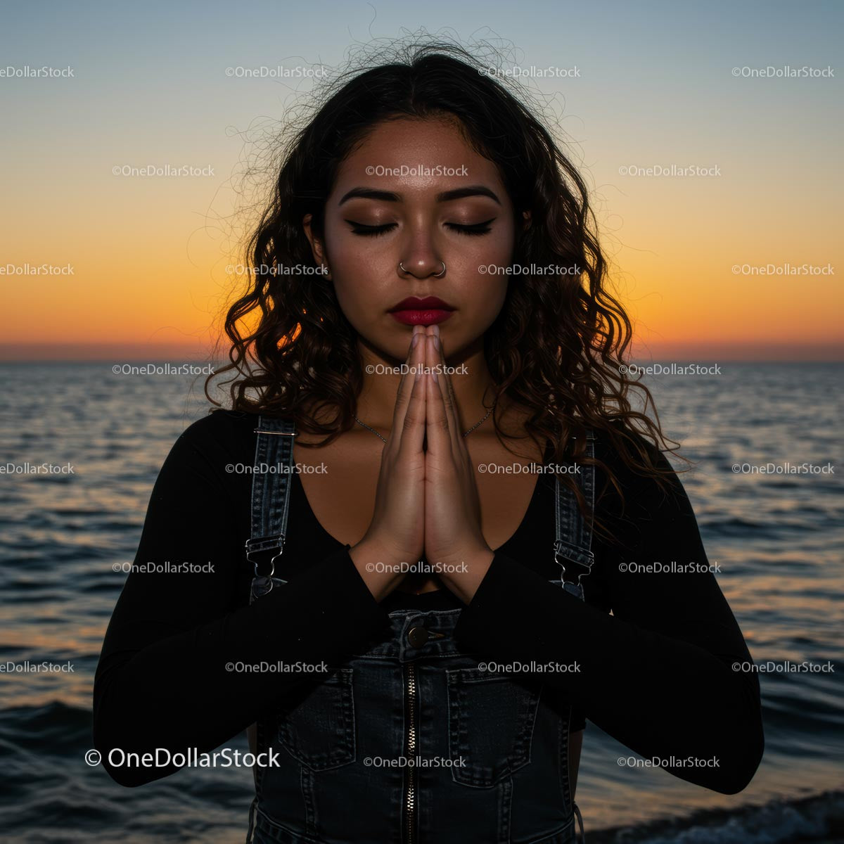 Peaceful Meditation at Sunset by the Ocean