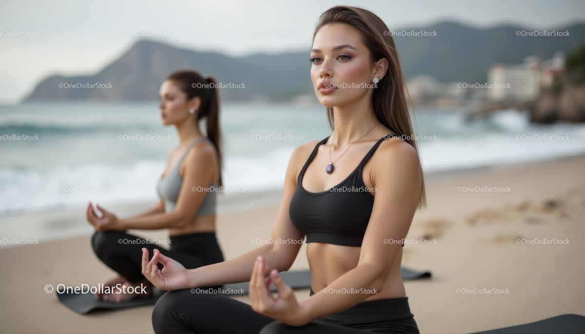 Women Meditating on Tranquil Beach