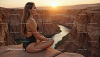 Woman Meditating at Sunset on Canyon Edge