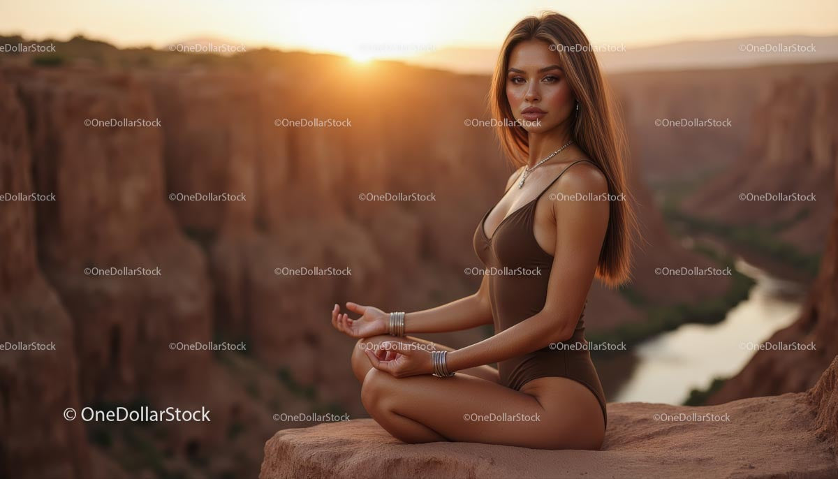 Woman Meditating at Sunset in Majestic Canyon