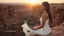 Silhouette of Woman Practicing Yoga at Scenic Canyon at Sunset