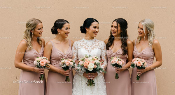 Beautiful Bride and Bridesmaids in Pink with Bouquets