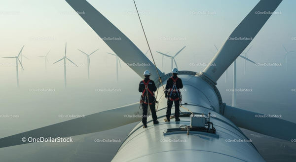 Engineers Conducting Maintenance on Wind Turbine