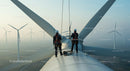 Engineers Performing Maintenance on Wind Turbine at Sunrise