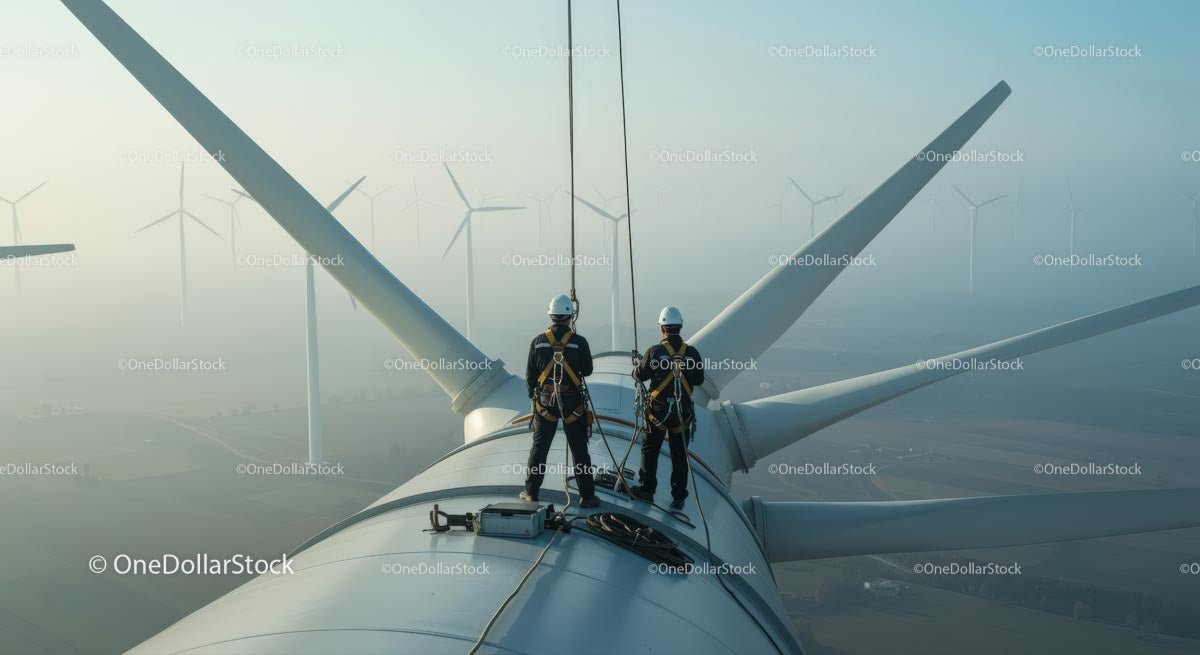 Engineers Conducting Maintenance on a Wind Turbine