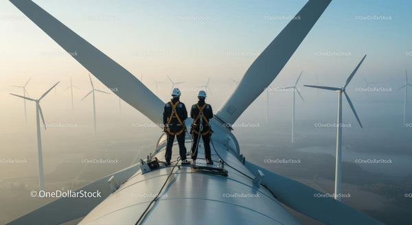 Engineers Performing Wind Turbine Inspection at Wind Farm