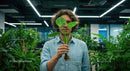 Person Holding Monstera Leaf in Modern Office