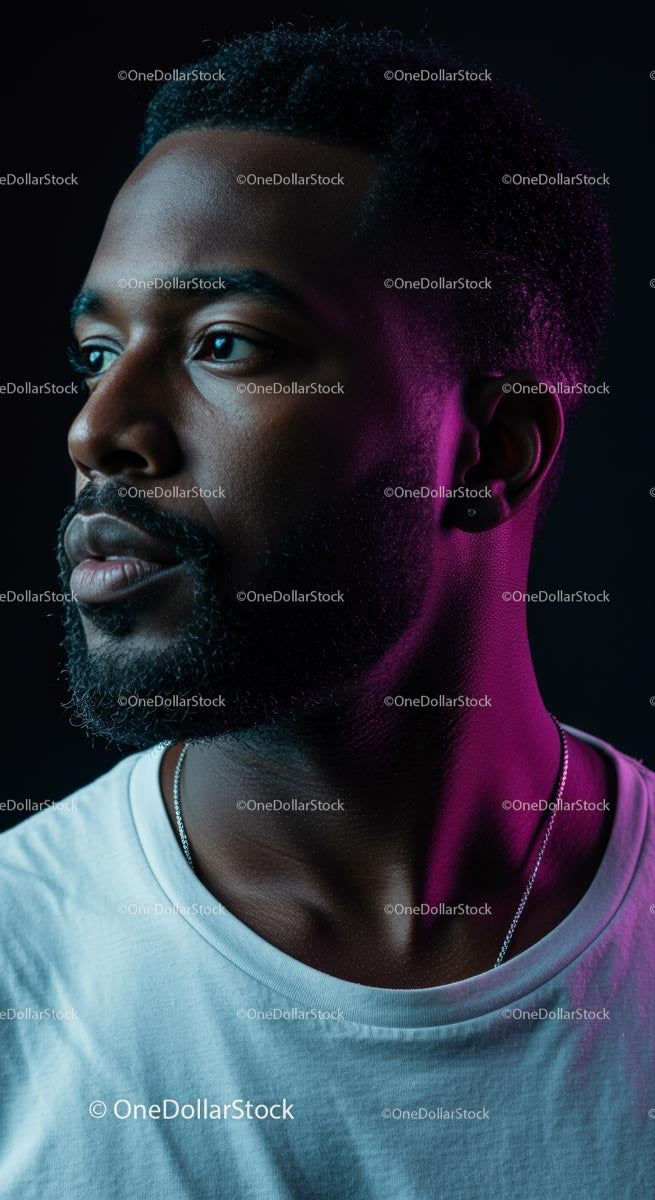 Contemplative Man in Artistic Neon Lighting