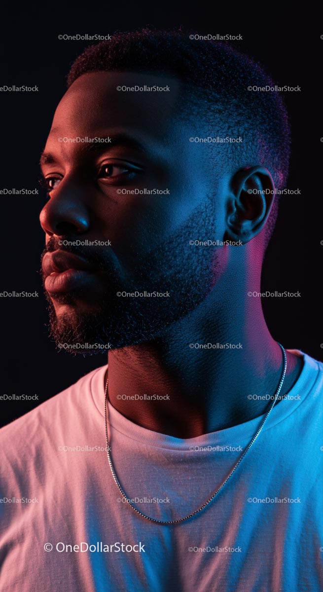 Stylish Portrait of a Young Man in Neon Lighting