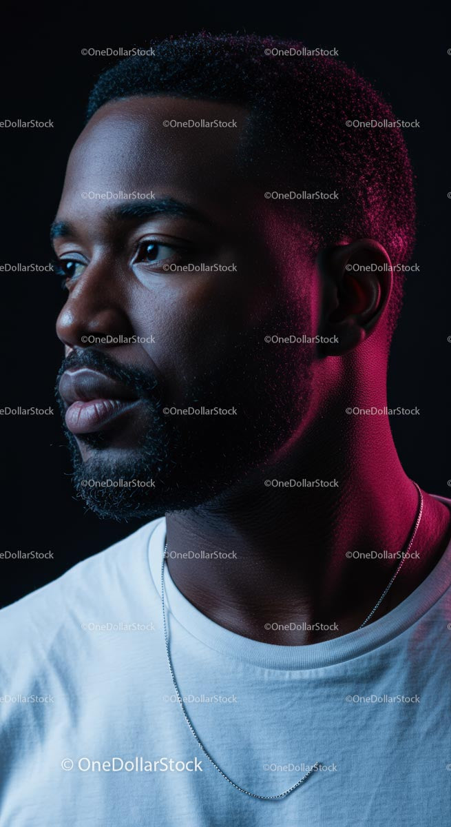 Side Profile of a Young Man in Stylish Studio Lighting