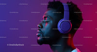 Profile of Man Immersed in Music with Purple Headphones