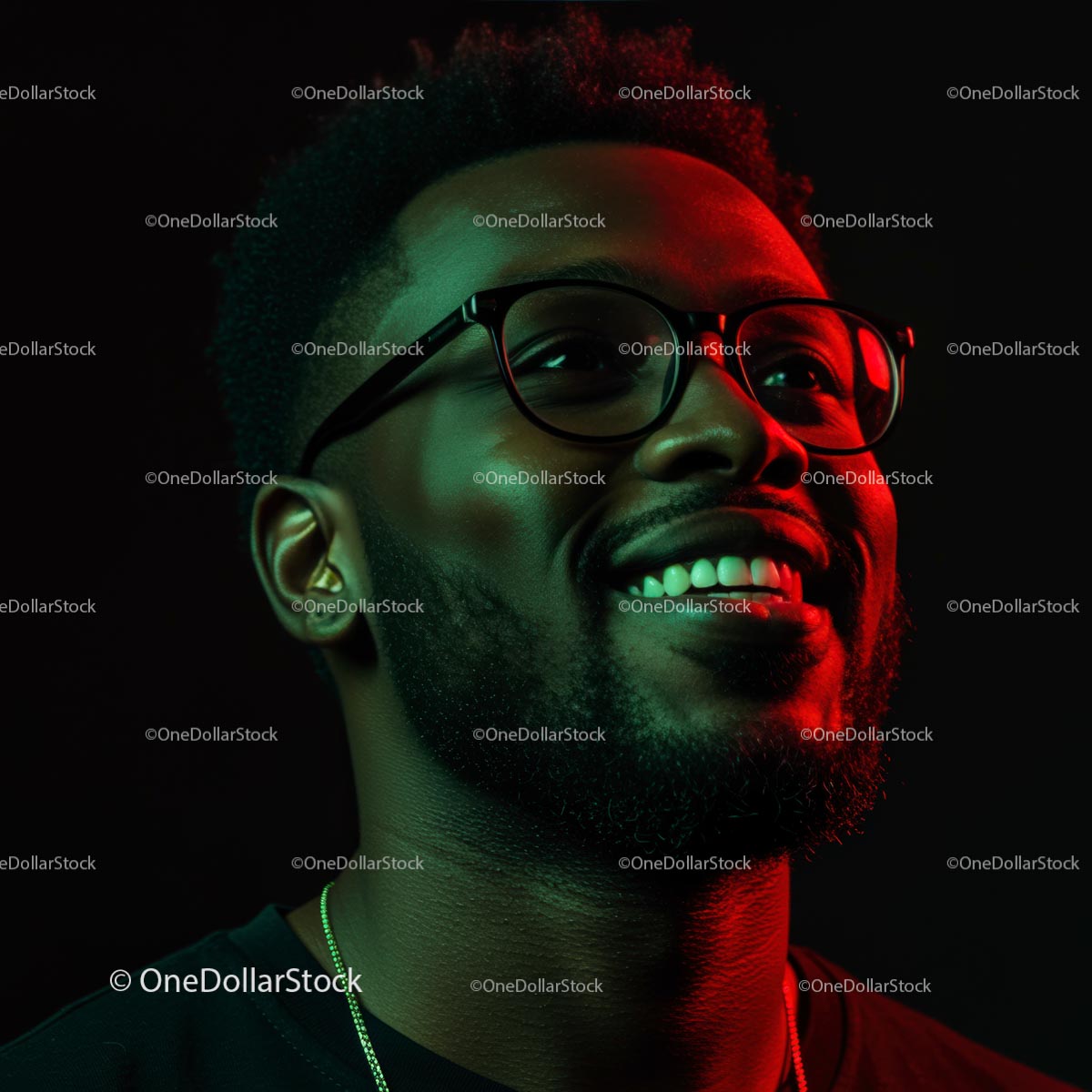 Joyful Man in Glasses with Vibrant Lighting