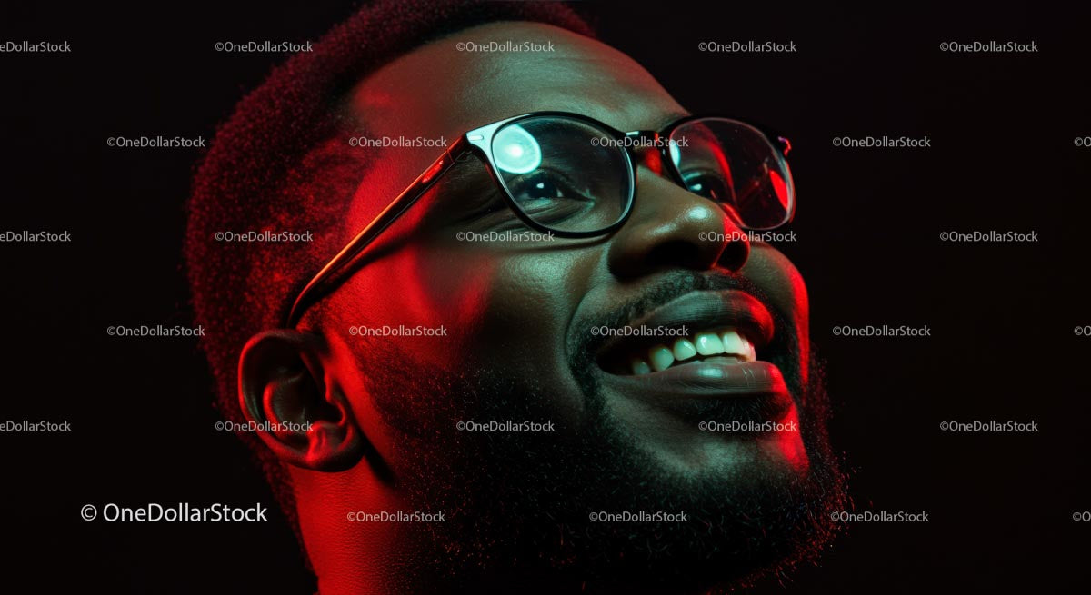 Smiling Man in Red Lighting with Glasses