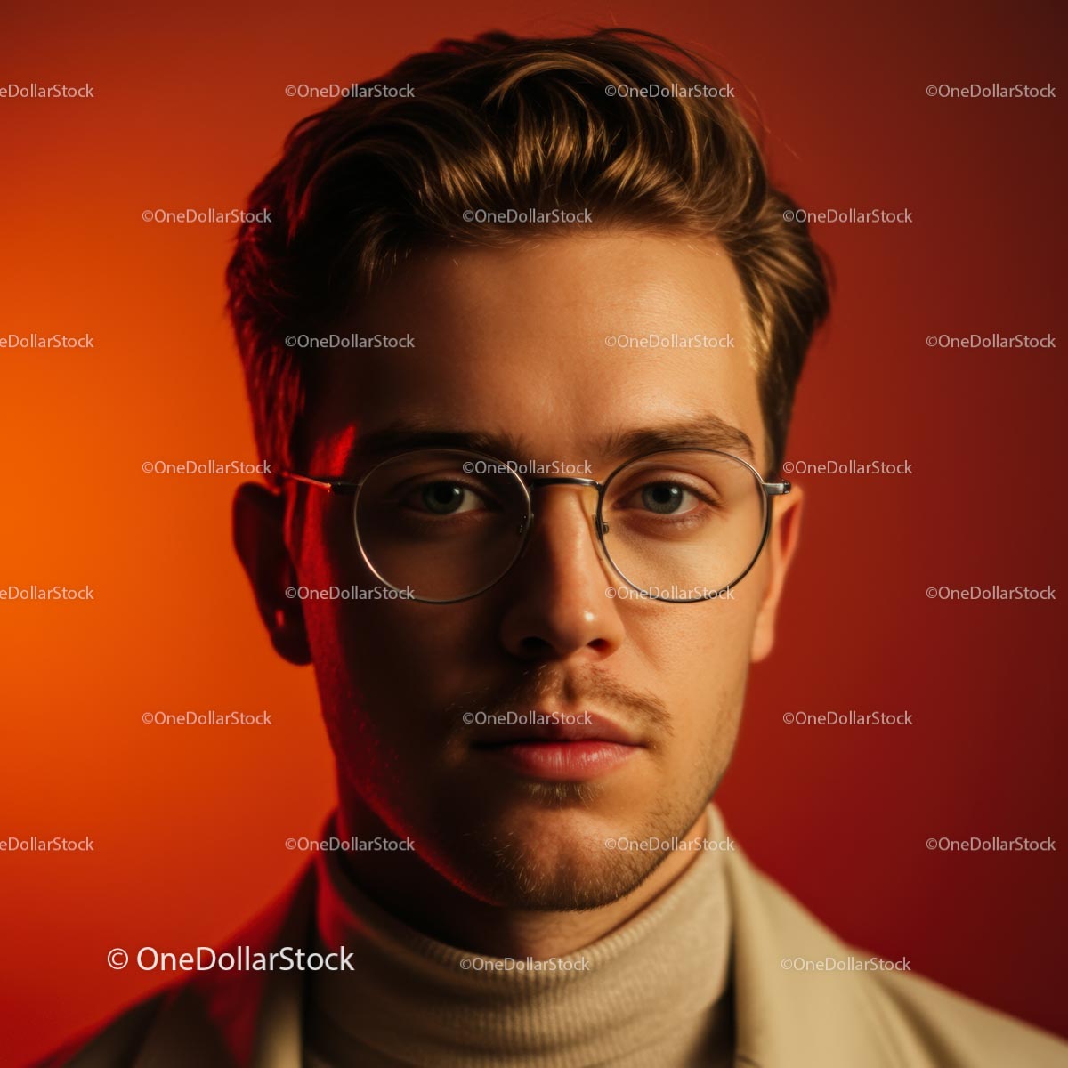 Young Man in Glasses with Warm Colored Background