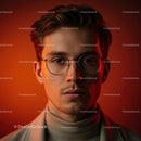 Stylish Young Man in Glasses with Red Background