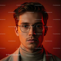 Stylish Young Man in Glasses with Red Background