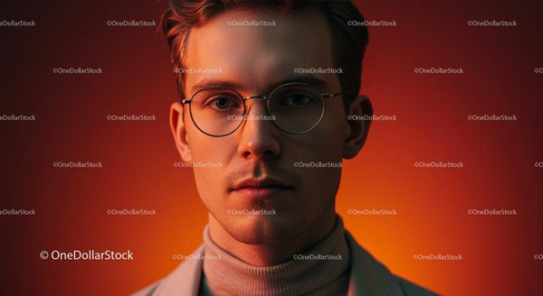 Stylish Young Man with Glasses in Warm Orange Lighting