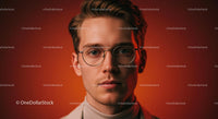 Stylish Young Man Wearing Glasses Against Red Background
