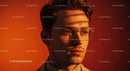 Stylish Man with Eyeglasses Against Orange Background