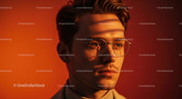 Stylish Man with Eyeglasses Against Orange Background