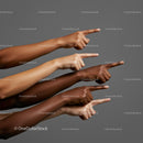 Diverse Hands Pointing Together on Gray Background