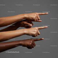 Diverse Hands Pointing Together on Gray Background