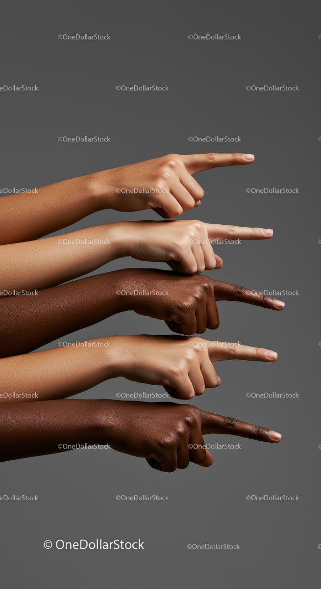 Diverse Human Hands Pointing in Unity Gesture
