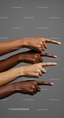 Diverse Hands Pointing in Unity on Gray Background