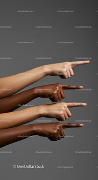 Diverse Hands Pointing in Unison on Gray Background