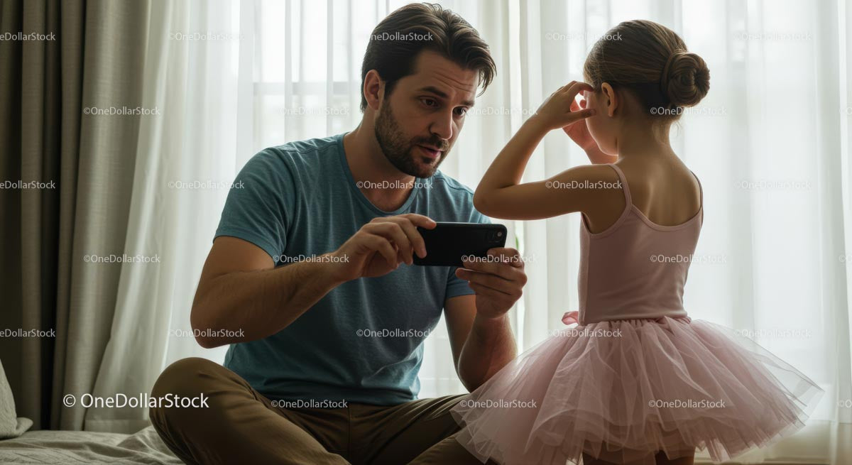 Father Teaching Daughter Ballet Steps at Home