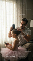 Father Styling Daughter's Hair for Ballet Practice